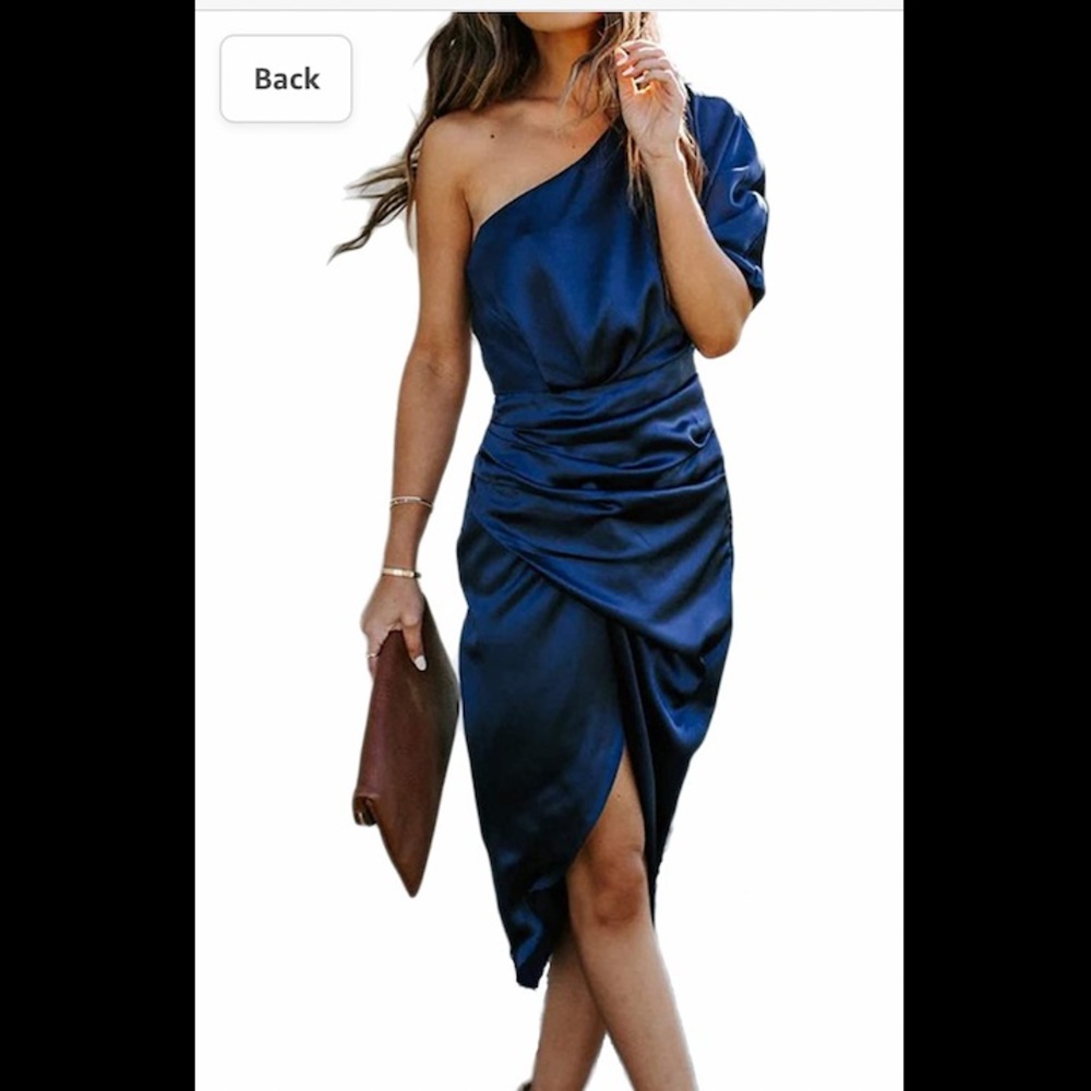 Size small blue satin one shoulder dress